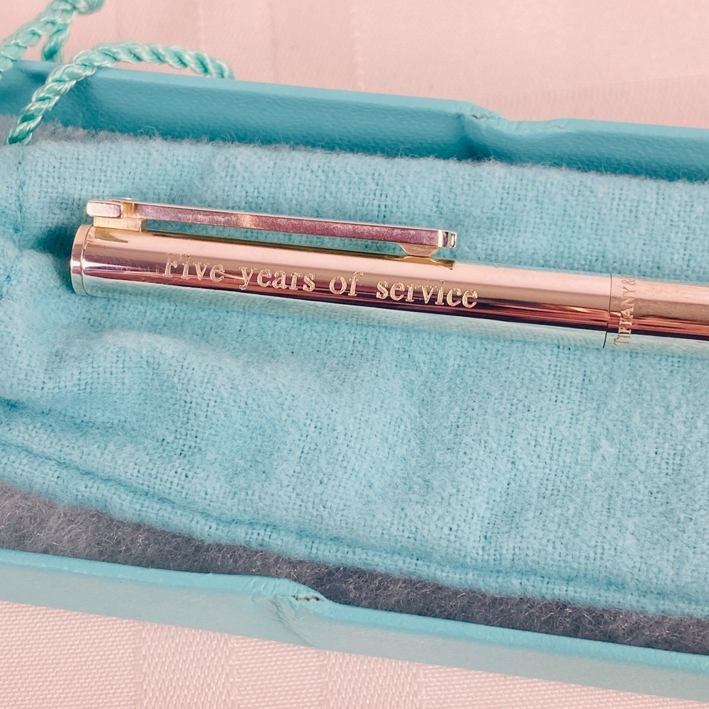 Tiffany & Co Sterling Silver T-Clip Retractable Ballpoint Pen Box Pouch-Engraved - Picture 4 of 6